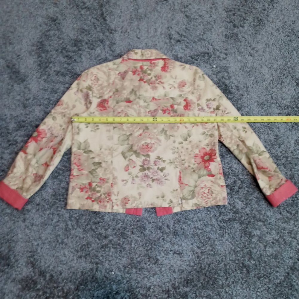 Coldwater Creek Womens Size medium Petite Jacket coral and beige Floral Cotton - Picture 8 of 9
